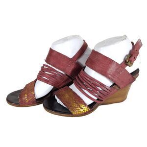 A.S.98 Women's EU37 US6,5 Burgundy Leather Wedge Heels Strappy Slingback Sandal